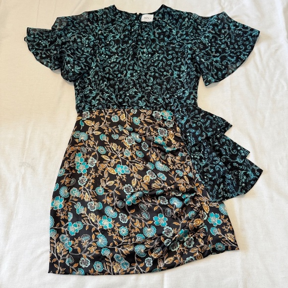 Misa Los Angeles Small Talia Dress ~ Floral Metallic Satin Evening Cocktail - Picture 5 of 10